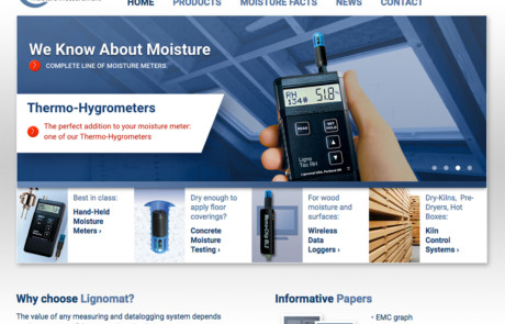 A website design for a company that manufactures moisture meters.