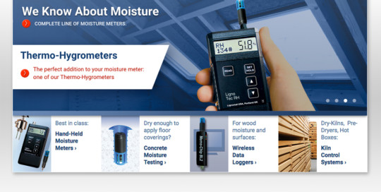 A website design for a company that manufactures moisture meters.