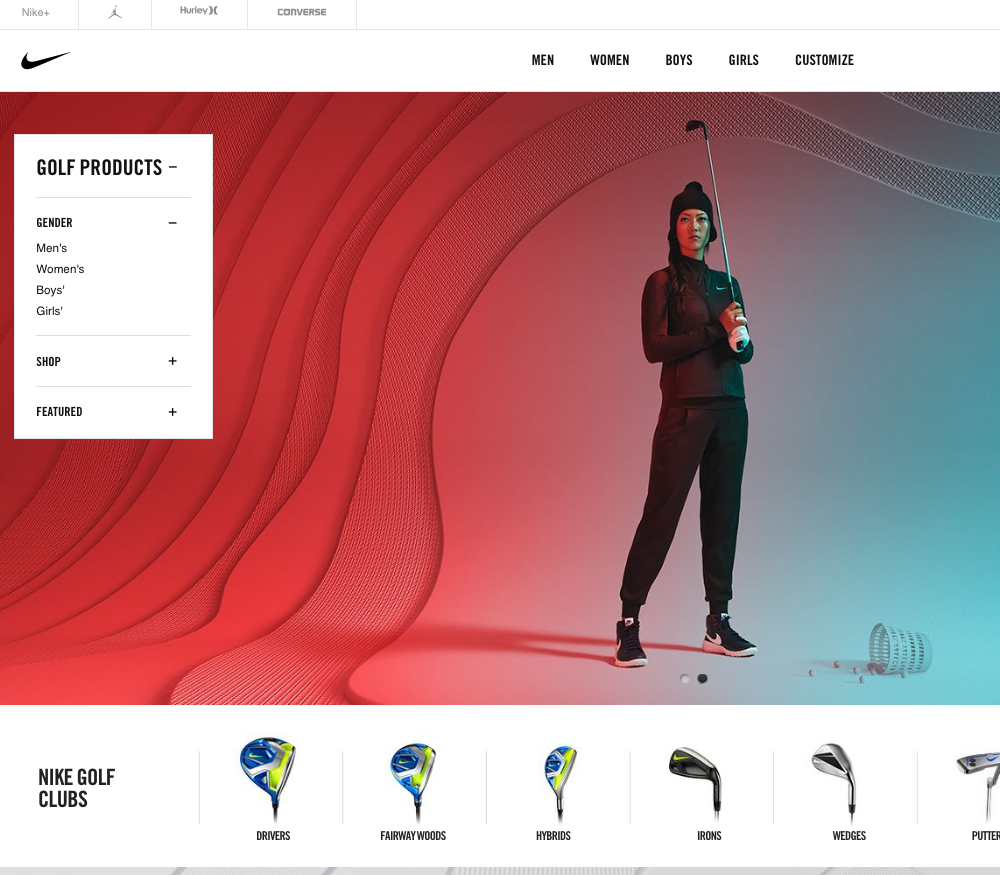 Nike golf ecommerce website design.