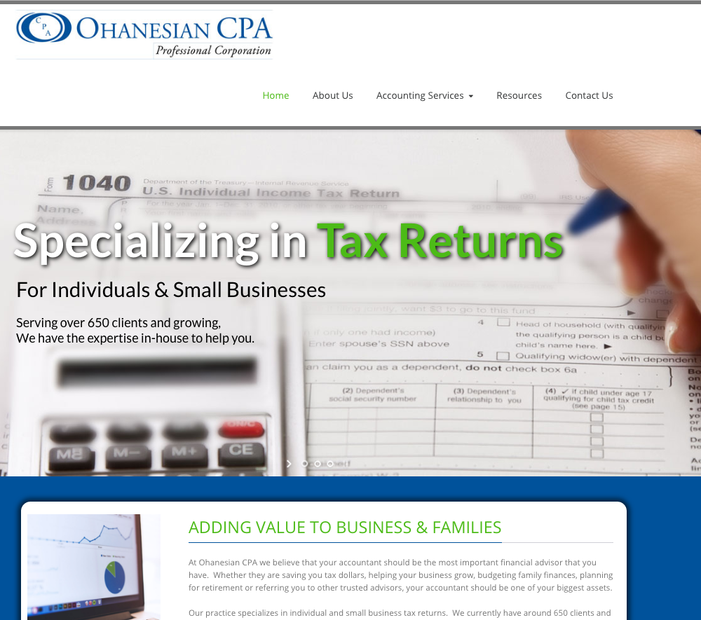 A website design for omahan cpa specializing in tax returns.