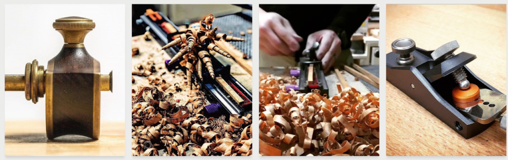 A collage of images showing different types of woodworking tools.