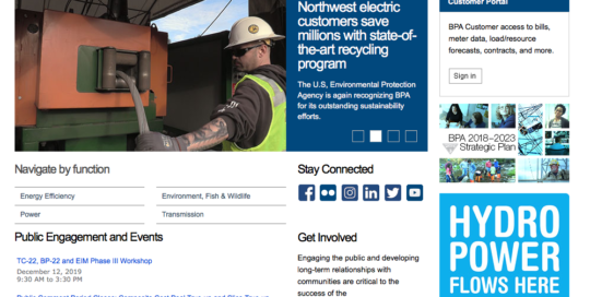 The homepage of the bpa gov website.