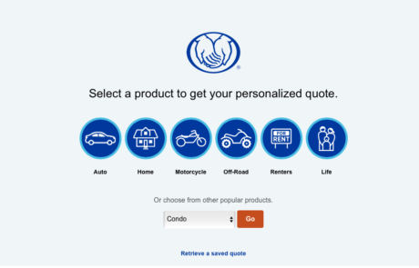 The homepage of a website with a blue background.