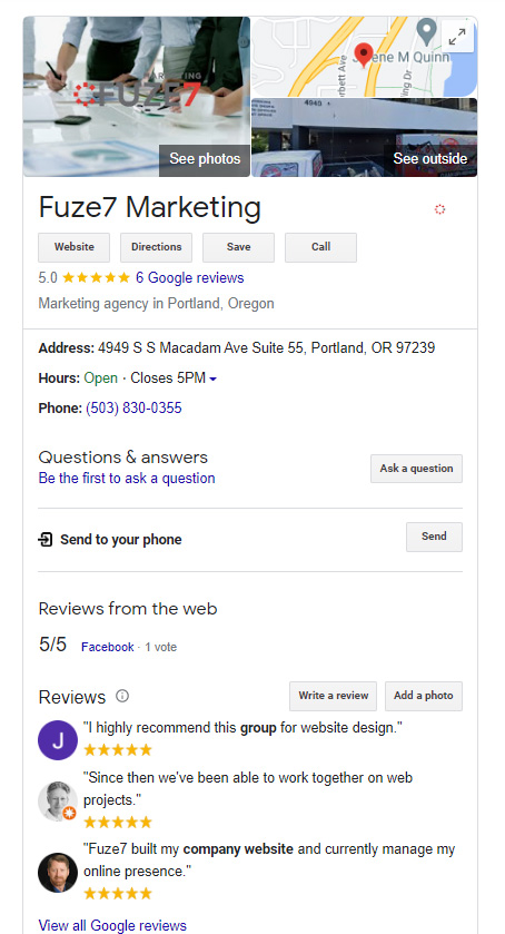 A google search page for fuze7 marketing.