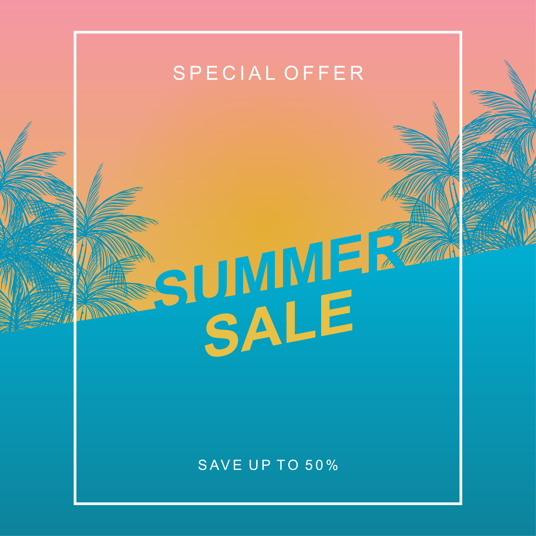 Summer sale design template with sunset tropical beach and coconut trees Short form video advertising Caption: The latest advertising trends for short form video Description: All of Fuze7 Digital Marketing's tips for the latest social media advertising trends in 2025